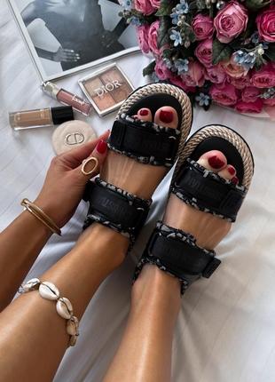 Шикарные женские сандали босоножки в стиле christian dior sandals black logo чёрные4 фото