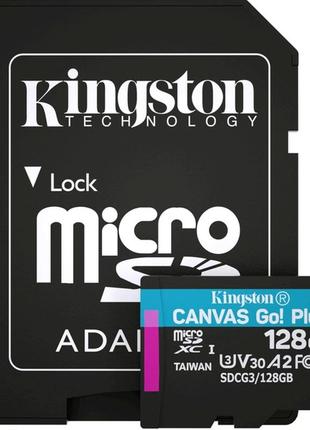 Карта пам'яті kingston microsdxc 128gb canvas go plus a2 v30 uhs-1 u3 (r-170 mb/s, w-90 mb/s) + adapter sd