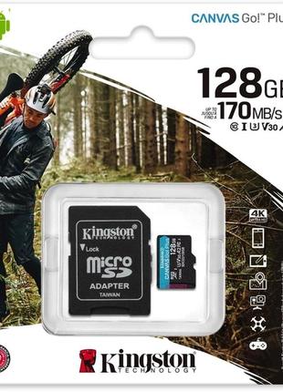 Карта пам'яті kingston microsdxc 128gb canvas go plus a2 v30 uhs-1 u3 (r-170 mb/s, w-90 mb/s) + adapter sd2 фото