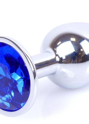 Металлическая анальная пробка с кристаллом boss series - jewellery silver plug dark blue s
