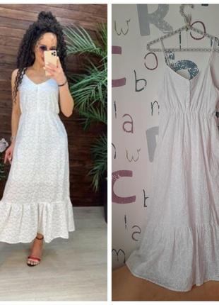 Новое платье миди из прошвы белоснежк zara wild flower коттон