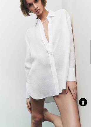 Стильная льняная белая рубашка оверсайз zara 🔥🔥🔥