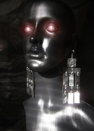 Сережки  срібні шкіряні  , бохо авангард довгі сережки