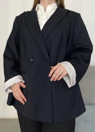 Костюмный двубортный пиджак с волоной No1427 фото