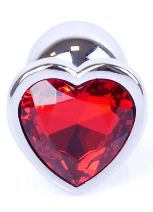 Металлическая анальная пробка с кристаллом boss series - jewellery silver heart plug red s