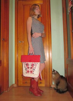 Сумка – рюкзак льняная с вышивкой в украинском стиле, авторская, ручная работа «калина»7 фото