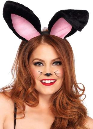 Вушки кролика one size plush bunny rabbit ears headband від leg avenue, рожево-чорні