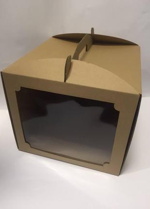 Коробка для торта "бура-бурая" с окном, 300*300*250