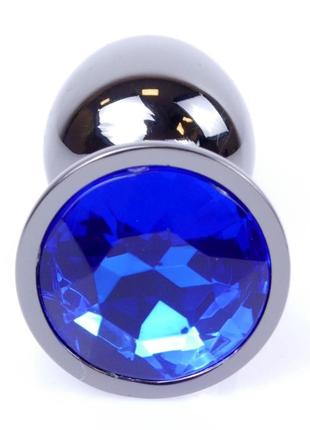 Металлическая анальная пробка с кристаллом boss series - jewellery dark silver plug dark blue s