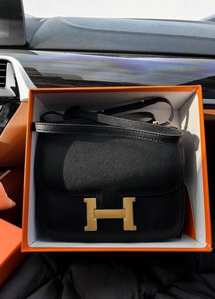 Сумка кожаная черная в стиле hermes constance5 фото