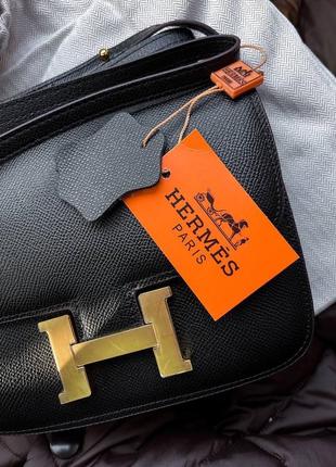 Сумка кожаная черная в стиле hermes constance2 фото