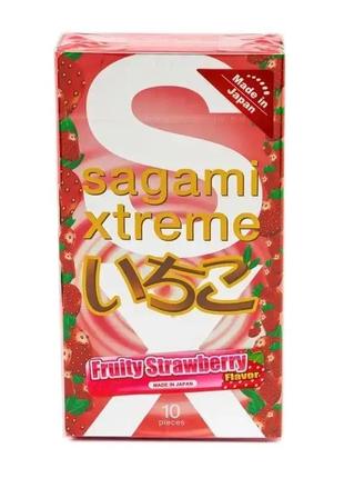 Ультратонкие презервативы sagami xtreme strawberry (клубника), 10 шт. 0,04 мм, япония