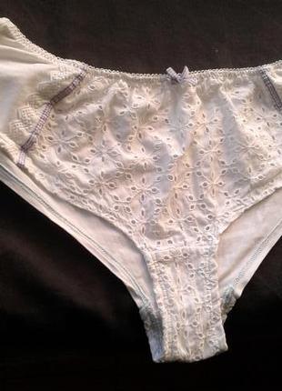 Білі жіночі бавовняні трусики з прошвою per una lingerie marks &amp; spencer 12 р-р3 фото
