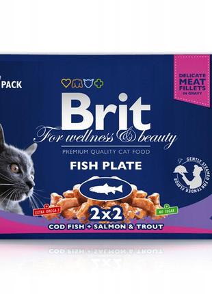 Вологий корм для кішок brit premium plate fish паковання 24 × 100 г