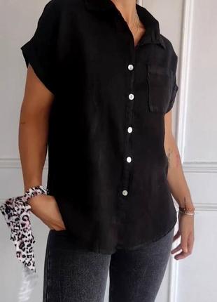 Рубашка женская лен жатка застежка пуговицы короткий рукав8 фото