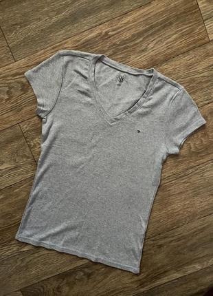 Базовая футболка tommy hilfiger, хлопковая футболка серая, футболка оригинал2 фото