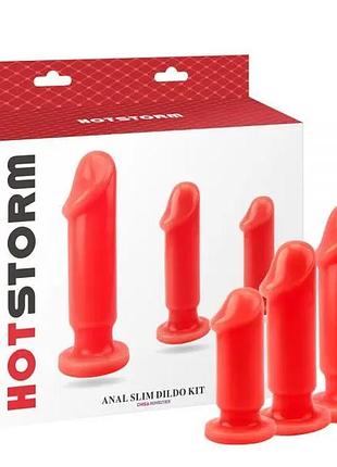 Набір анальних корків у формі пінису з вібрацією anal slim dildo kit storm, red