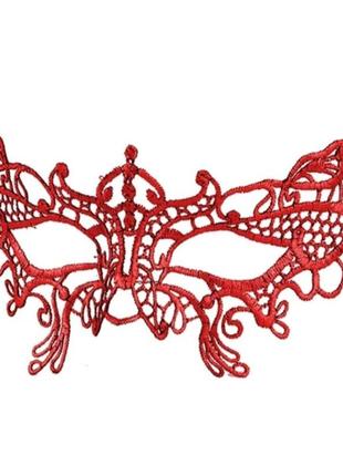 Маска маскарадная из кружева на завязках 18 на 8 см красный