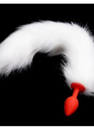 Силіконова анальна пробка з білим хвостом anal plug faux fur fox tail black polyeste, розмір s