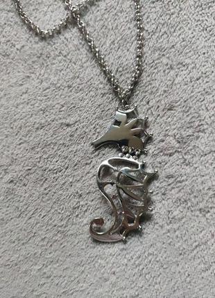 Красивый кулон с цепочкой колье ожерелье в серебряном цвете бижутерия морской конёк9 фото