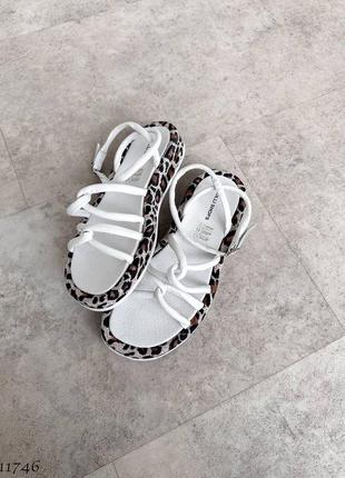 Натуральные кожаные и замшевые белые босоножки - сандалии на подошве леопардового цвета9 фото