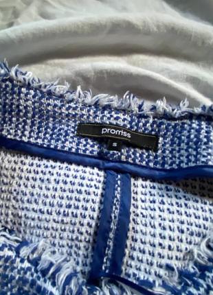Трендовый твидовый укороченный сине-белый пиджак в стиле zara с пуговицами, твидовая куртка с карманами3 фото