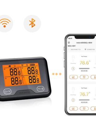 Цифровий термометр для м'яса 4 щупи з wi-fi та bluetooth-з'єднанням inkbird no16234 фото