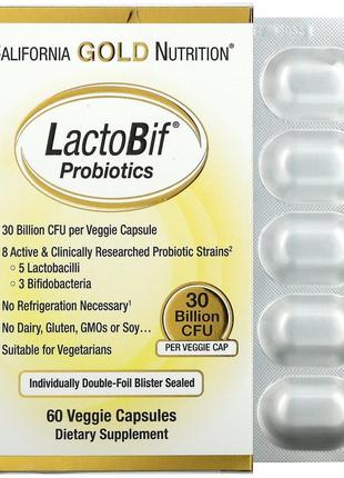 Lactobif, пробиотики 30 млрд кое 60 california gold nutrition