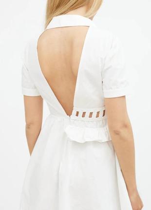 Белая хлопковая асимметричная мини-платье-рубашка3 фото