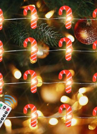 Tujoe christmas led candy cane string lights, длина8 м ,80 leds lights battery powered