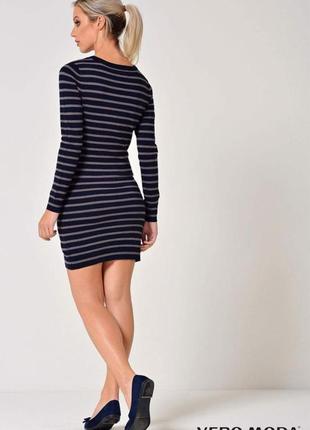 Темно-синее платье с круглым вырезом длинным рукавом в полоску vero moda3 фото