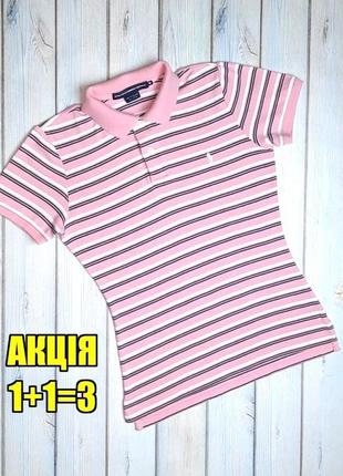 🤩1+1=3 брендова рожева футболка поло з бавовни в смужку ralph lauren, розмір 46 - 48