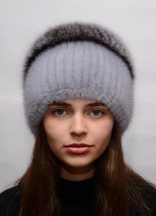 Жіноча зимова шапка з плетеного хутра норки1 фото
