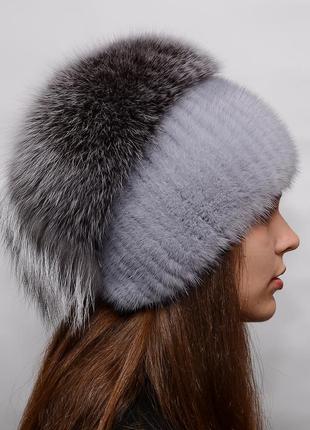 Жіноча зимова шапка з плетеного хутра норки2 фото