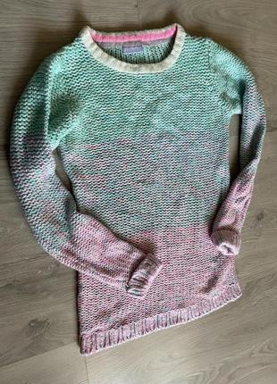 Клевый свитер омбрэ из бирюзового в розовый цвета нежные.2 фото