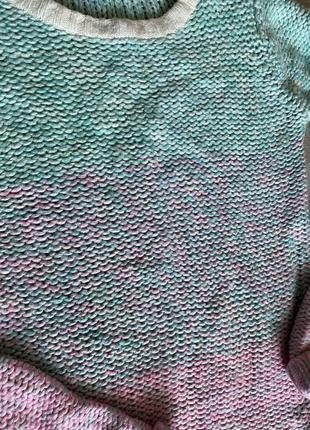 Клевый свитер омбрэ из бирюзового в розовый цвета нежные.3 фото