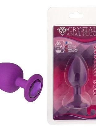 Силиконовая анальная пробка с кристаллом purple silicone amethyst ( размер s )