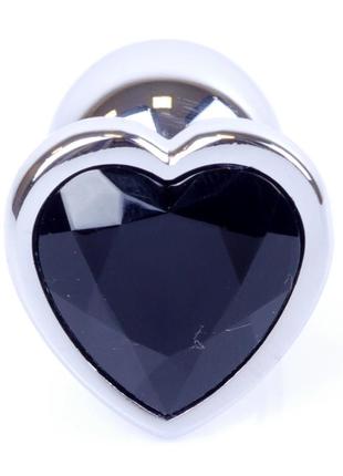 Металлическая анальная пробка с кристаллом  boss series - jewellery silver heart plug black s