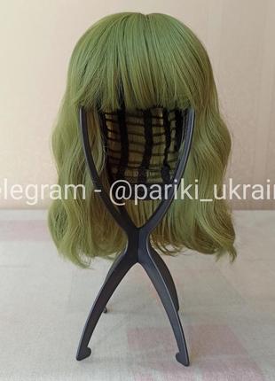 Короткая зеленая парика, волнистая, новая, термостойкая, цветная, парик5 фото