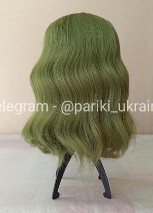 Короткая зеленая парика, волнистая, новая, термостойкая, цветная, парик2 фото