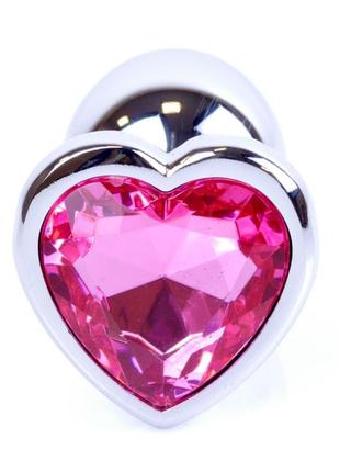 Металлическая анальная пробка с кристаллом boss series - jewellery silver heart plug pink s