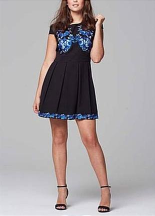 Платье черное мини вышивка синий голубой цветы1 фото