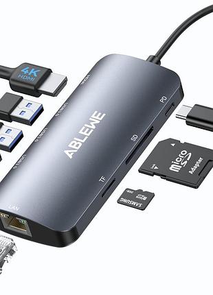 Многопортовый адаптер usb c, концентратор usb-c ablewe 8-в-1 с hdmi 4k при 60 гц, ethernet 1 гбит/с, pd 100 вт