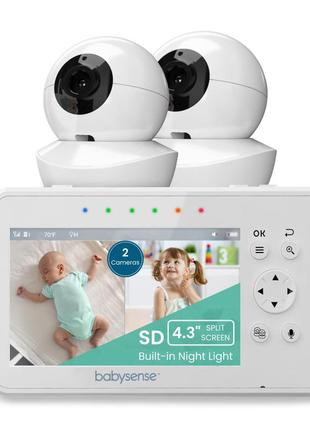 Радионяня babysense, 4,3-дюймовый разделенный экран, видеоняня с двумя камерами и аудио