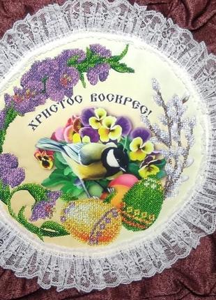 Салфетка пасхальная  вышивка бисером