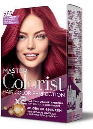Фарба для волосся master colorist 5.65 полунично-червоний, 2x50 мл+2x50 мл+10 мл