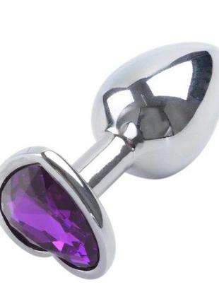 Анальна корок silver metal heart dark violet, s