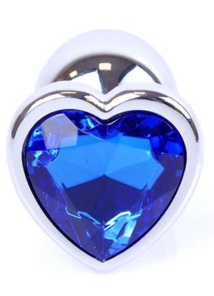 Металлическая анальная пробка с кристаллом boss series - jewellery silver heart plug dark blue s