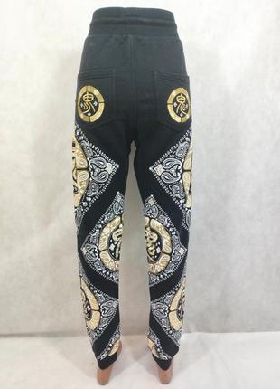 Штаны с карманами черный этничным узором золото белый спортивные на завязках