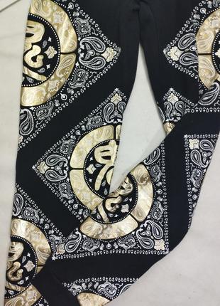 Штаны с карманами черный этничным узором золото белый спортивные на завязках